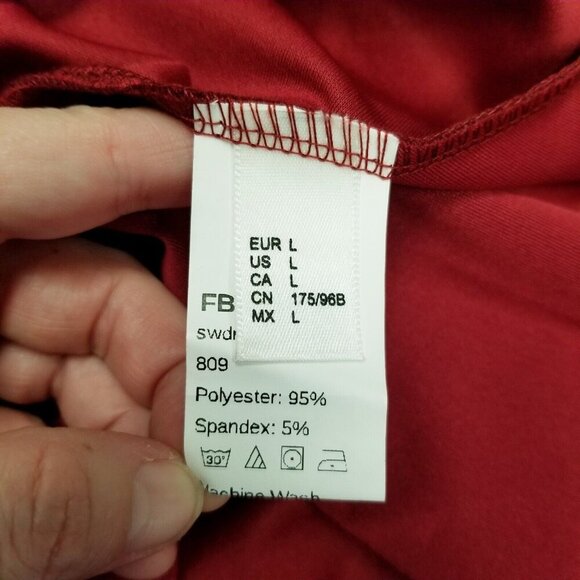 Womens Burgundy Scalloped Neck Long Sleeve Dress Size L Polyester Blend Workwear - Picture 3 of 12